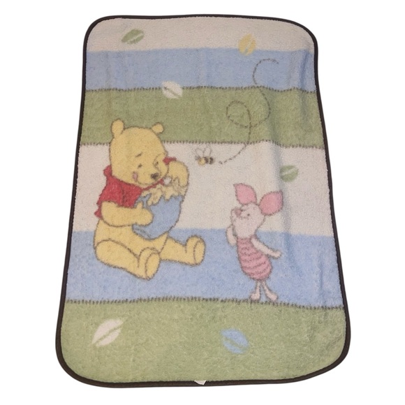 Vintage Disney Winnie the Pooh Piglet Honey Striped Blanket Baby Fleece 90s - Picture 5 of 6